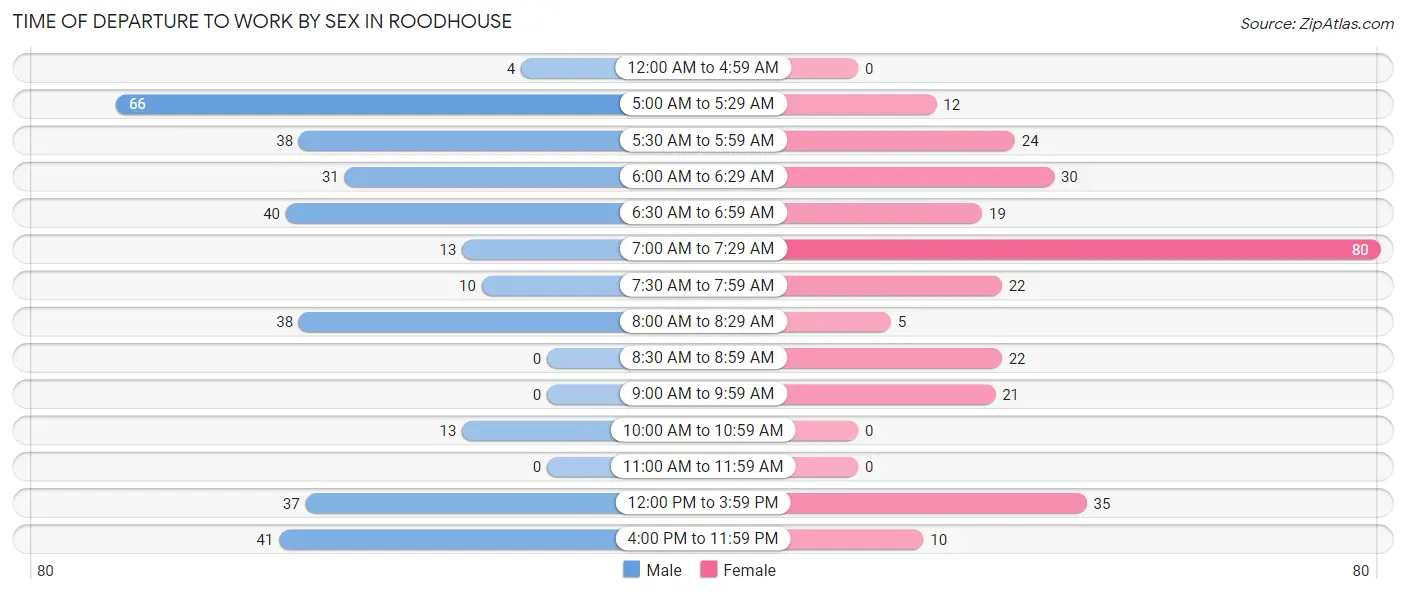 Time of Departure to Work by Sex in Roodhouse