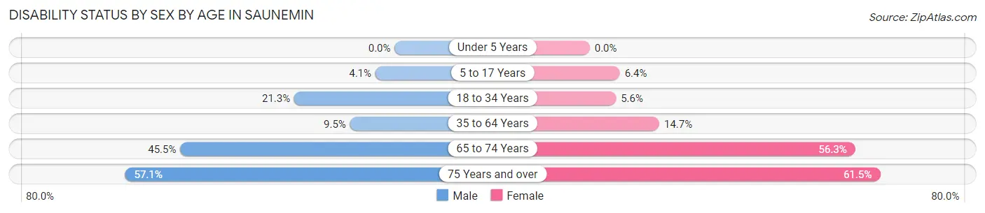 Disability Status by Sex by Age in Saunemin