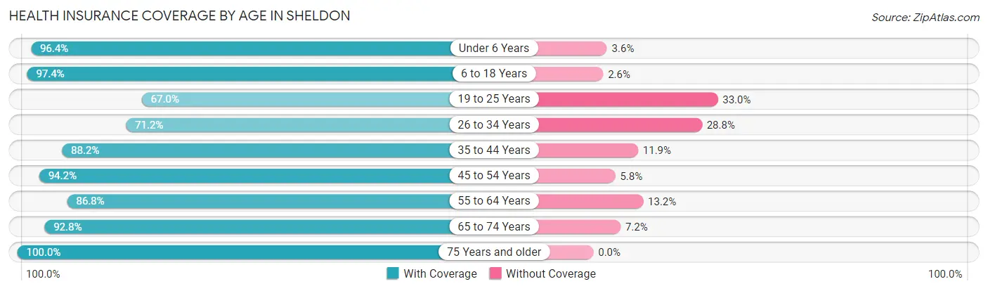 Health Insurance Coverage by Age in Sheldon