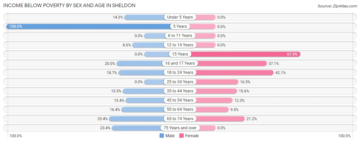 Income Below Poverty by Sex and Age in Sheldon