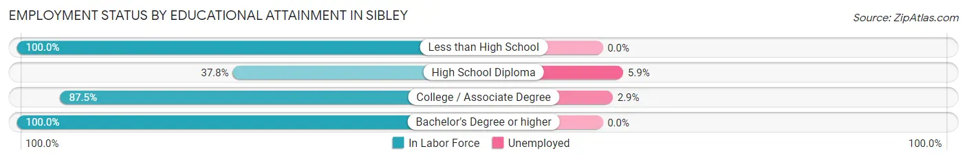 Employment Status by Educational Attainment in Sibley