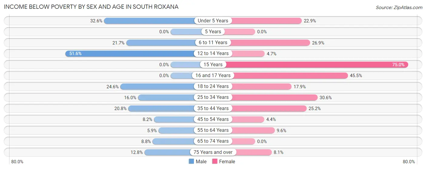 Income Below Poverty by Sex and Age in South Roxana
