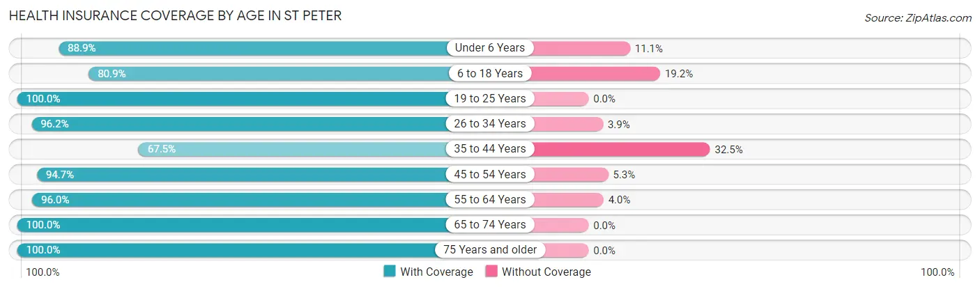 Health Insurance Coverage by Age in St Peter