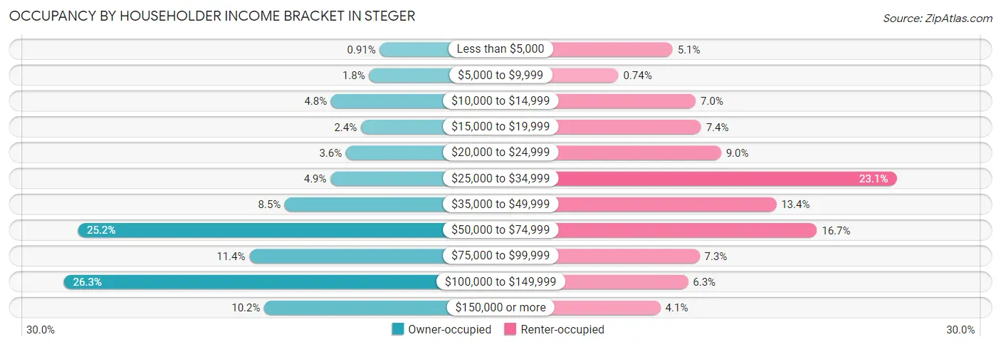Occupancy by Householder Income Bracket in Steger