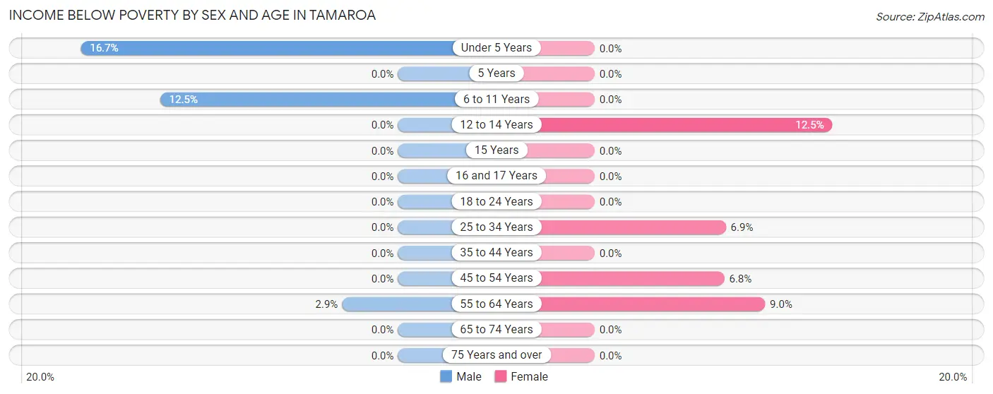Income Below Poverty by Sex and Age in Tamaroa