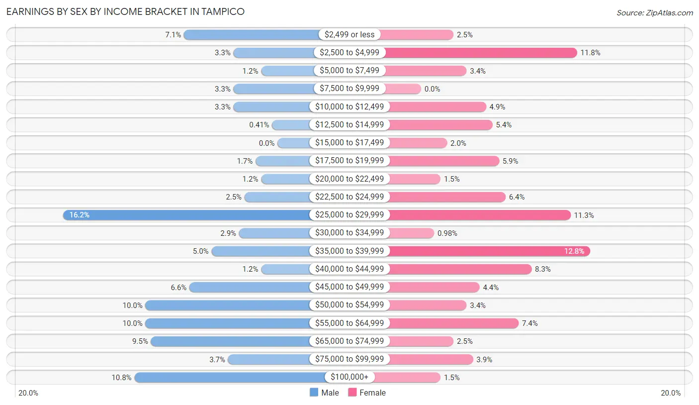 Earnings by Sex by Income Bracket in Tampico