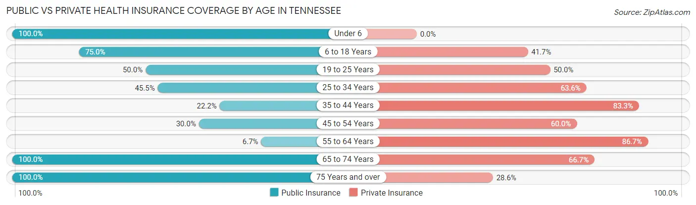 Public vs Private Health Insurance Coverage by Age in Tennessee