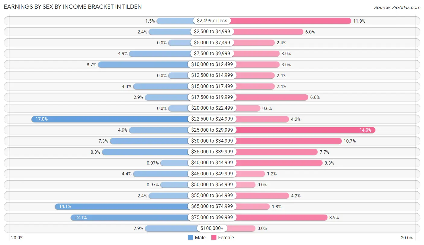 Earnings by Sex by Income Bracket in Tilden