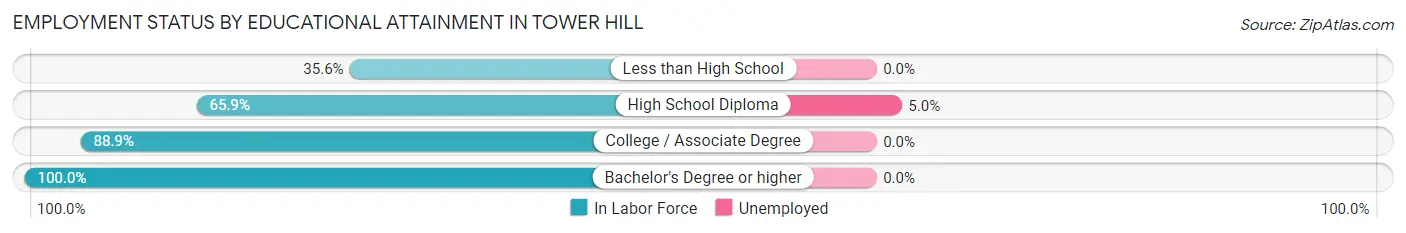 Employment Status by Educational Attainment in Tower Hill