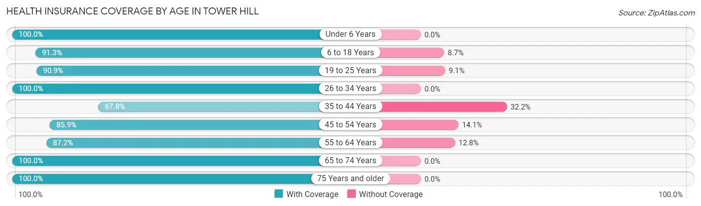 Health Insurance Coverage by Age in Tower Hill