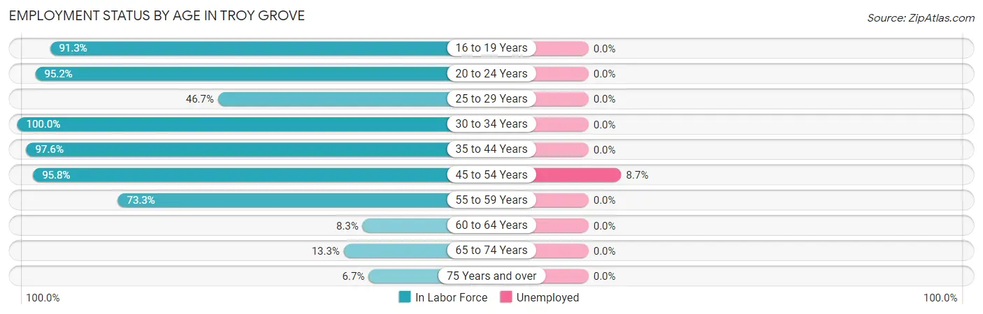 Employment Status by Age in Troy Grove
