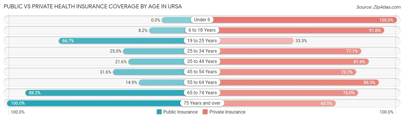 Public vs Private Health Insurance Coverage by Age in Ursa