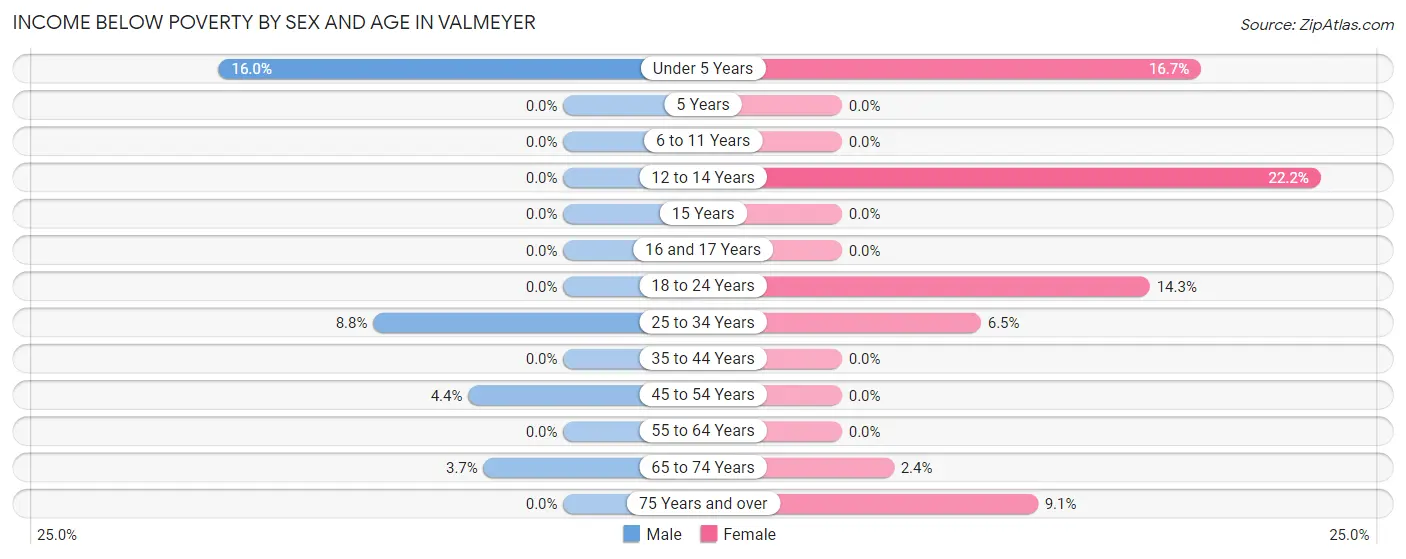 Income Below Poverty by Sex and Age in Valmeyer