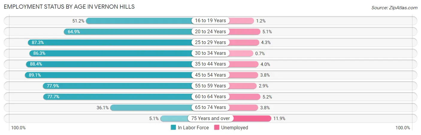 Employment Status by Age in Vernon Hills