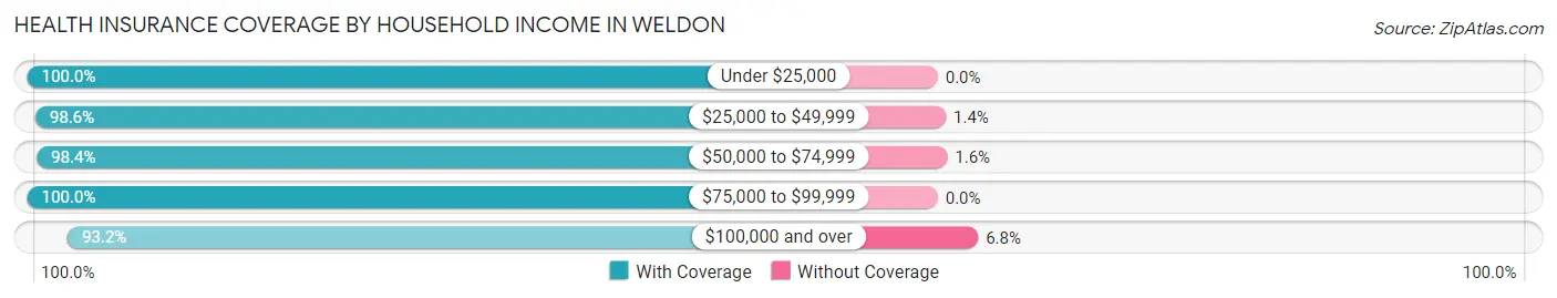 Health Insurance Coverage by Household Income in Weldon