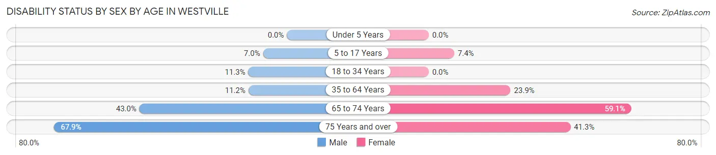 Disability Status by Sex by Age in Westville