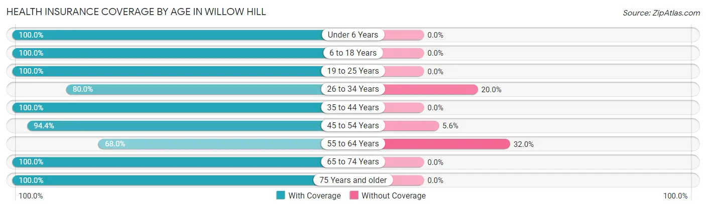 Health Insurance Coverage by Age in Willow Hill