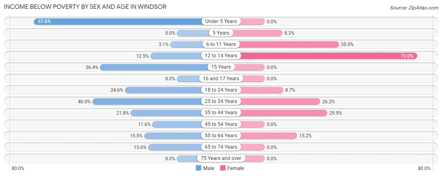 Income Below Poverty by Sex and Age in Windsor