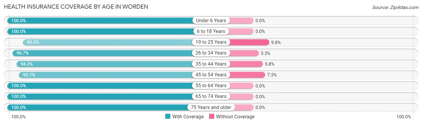 Health Insurance Coverage by Age in Worden