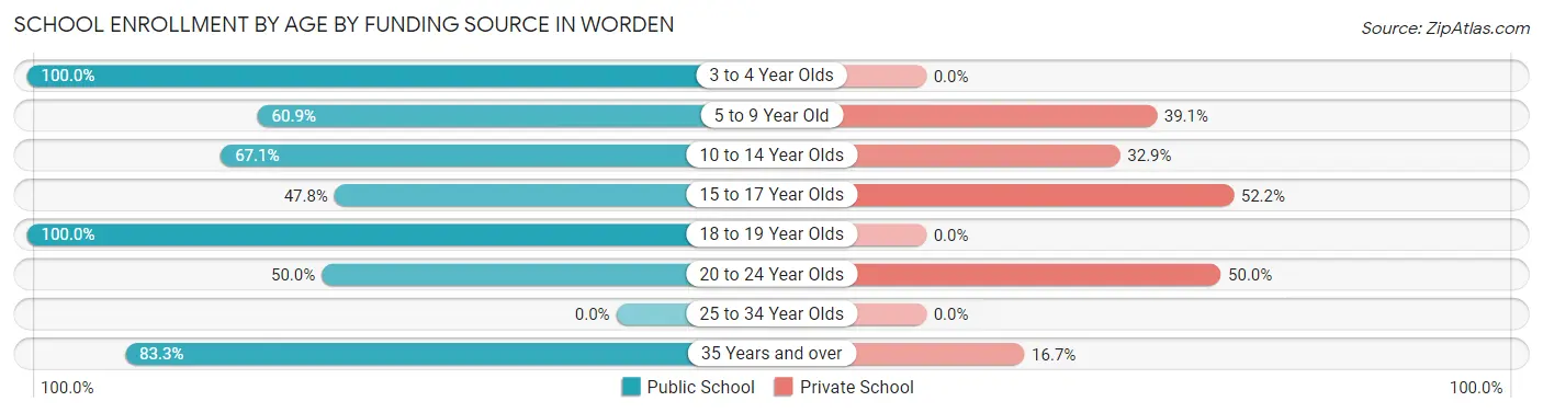School Enrollment by Age by Funding Source in Worden