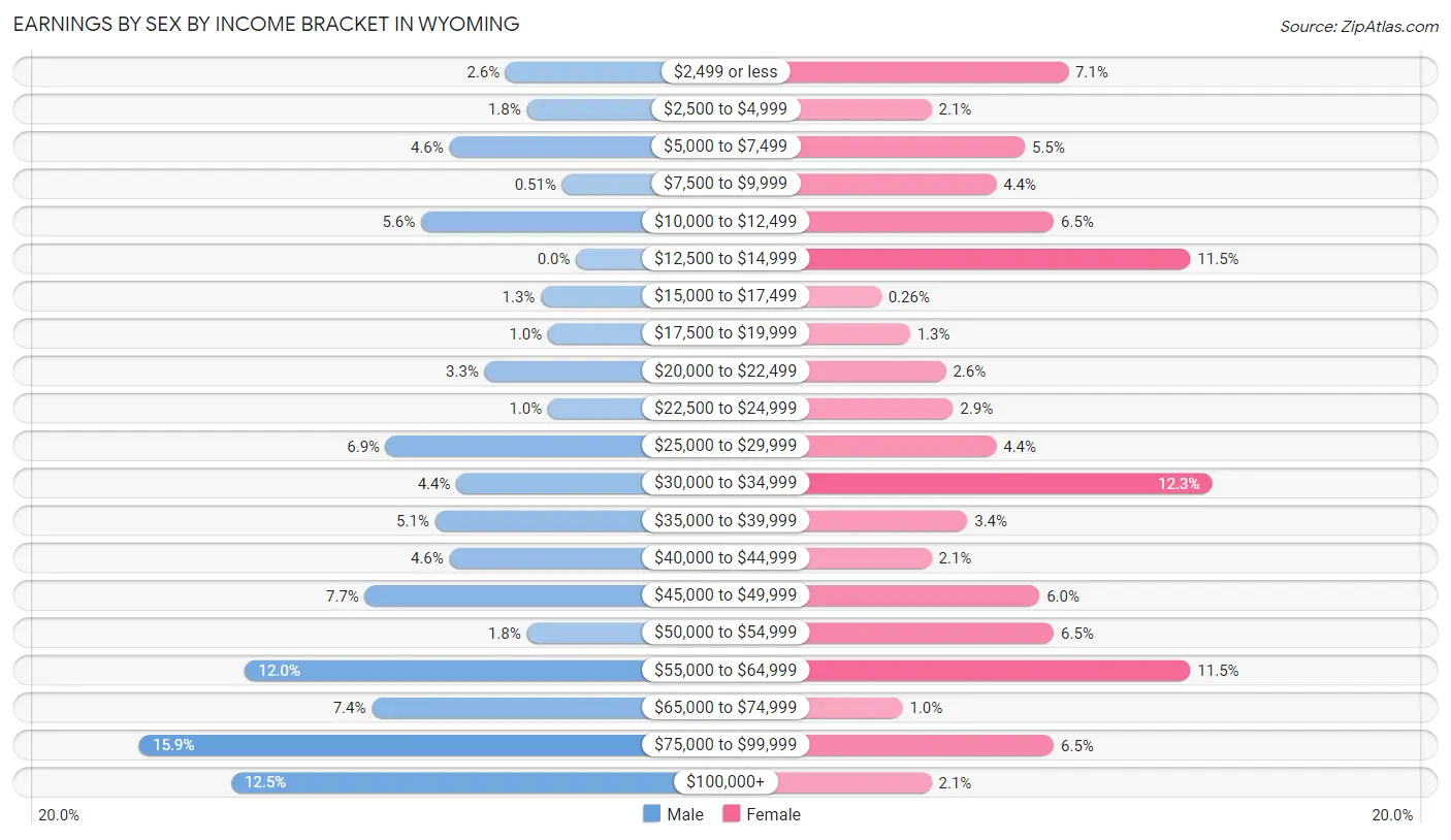 Earnings by Sex by Income Bracket in Wyoming