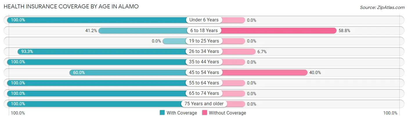 Health Insurance Coverage by Age in Alamo