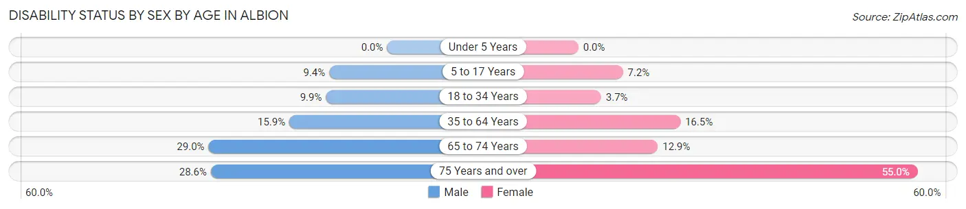 Disability Status by Sex by Age in Albion