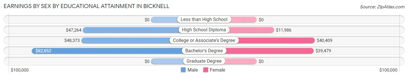 Earnings by Sex by Educational Attainment in Bicknell