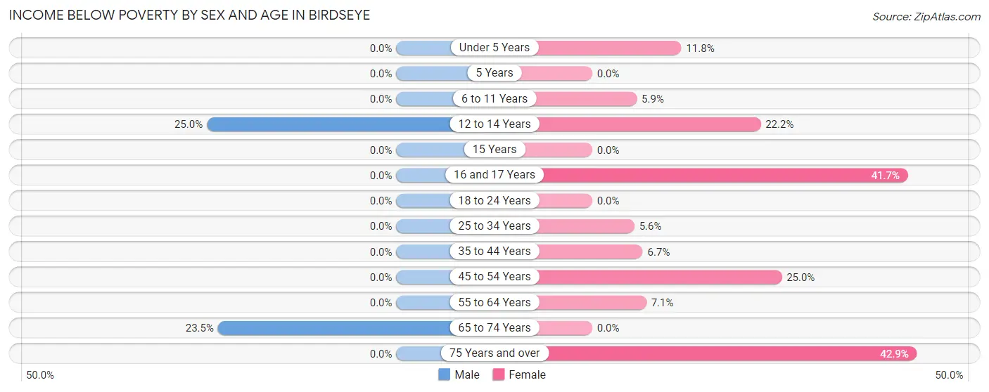 Income Below Poverty by Sex and Age in Birdseye