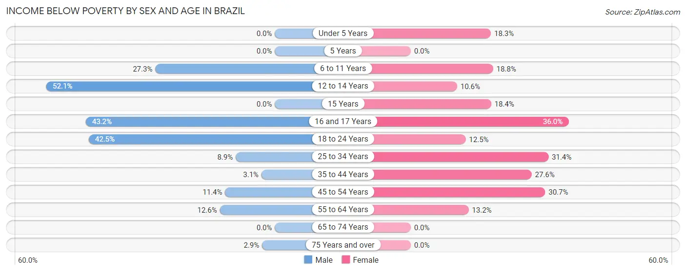 Income Below Poverty by Sex and Age in Brazil
