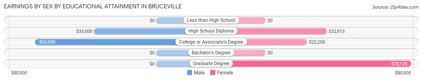 Earnings by Sex by Educational Attainment in Bruceville