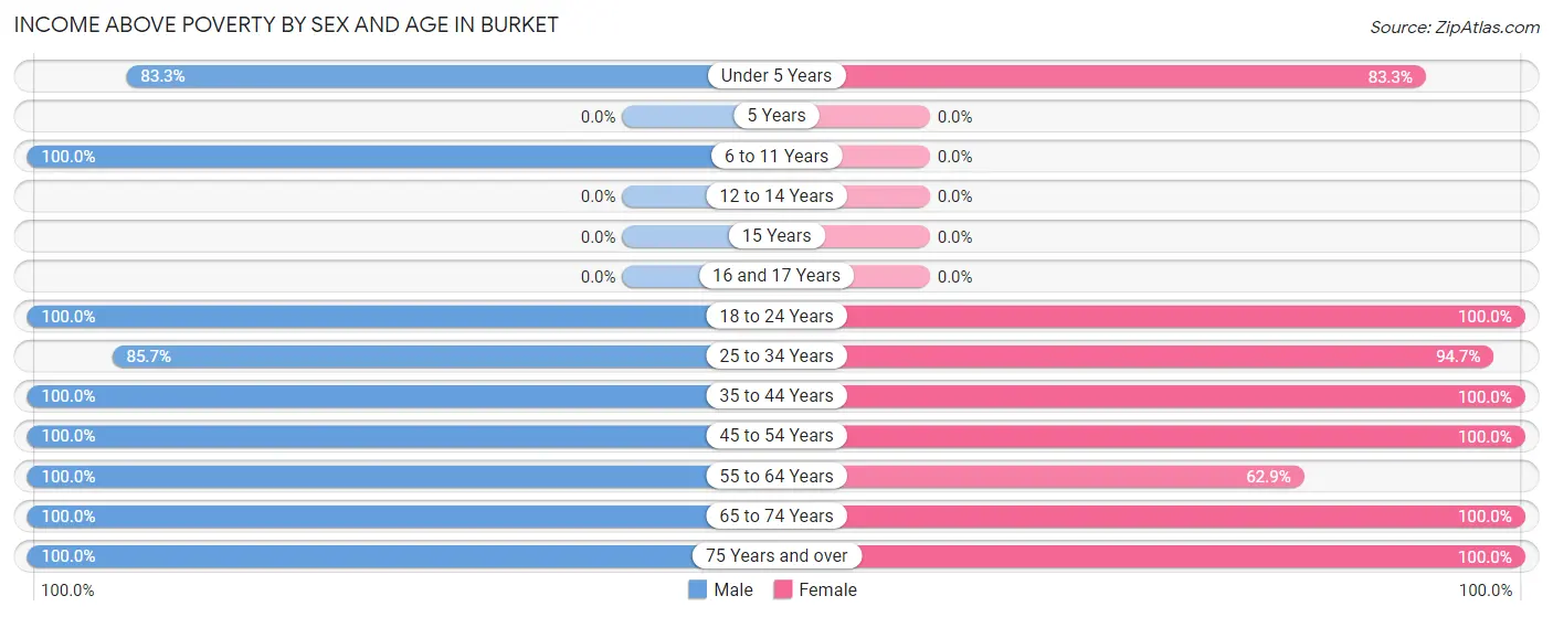 Income Above Poverty by Sex and Age in Burket