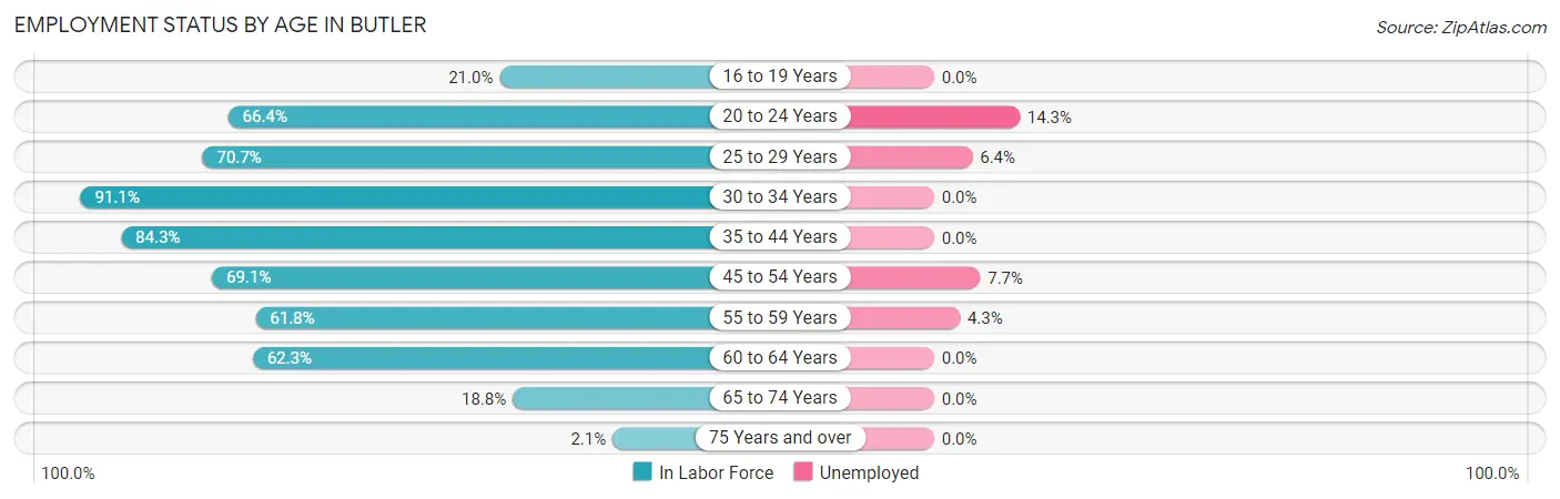 Employment Status by Age in Butler