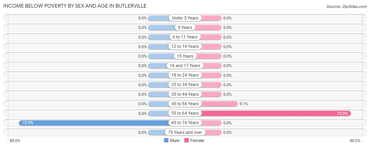 Income Below Poverty by Sex and Age in Butlerville