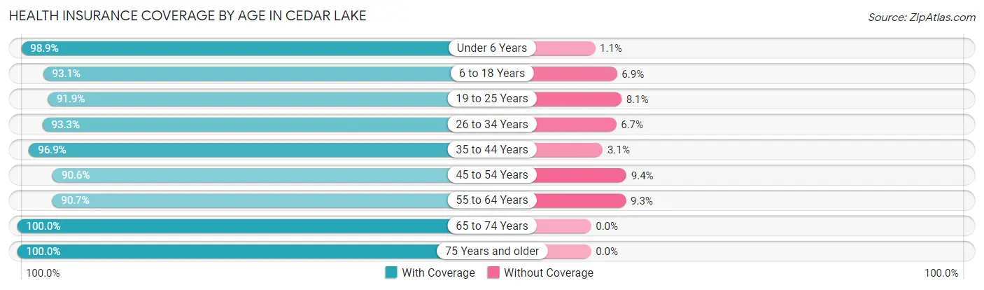 Health Insurance Coverage by Age in Cedar Lake