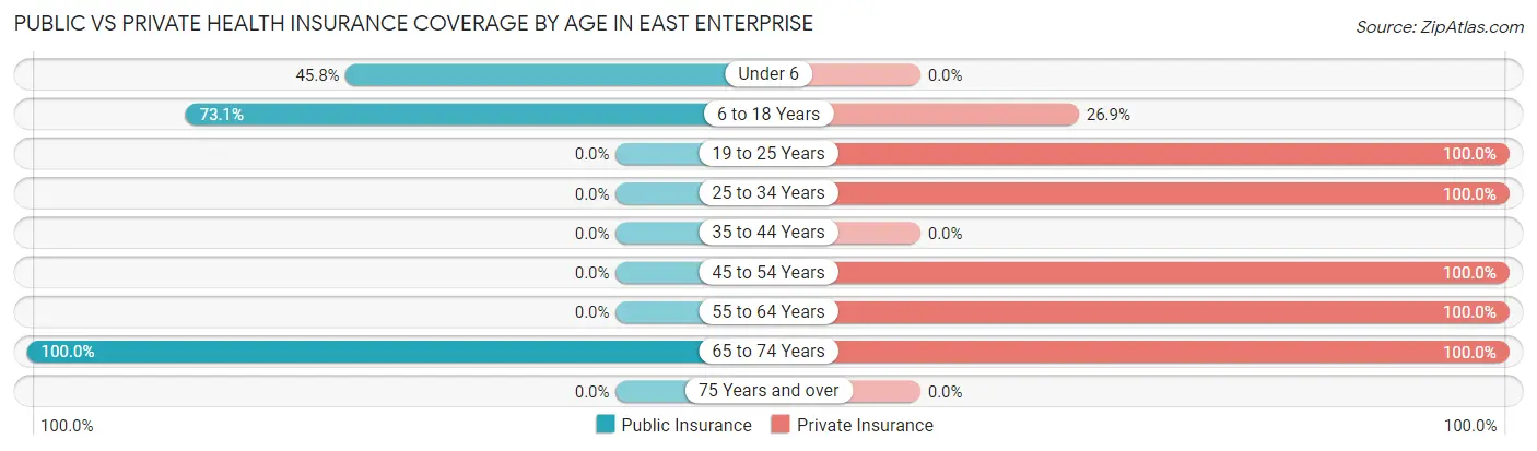 Public vs Private Health Insurance Coverage by Age in East Enterprise