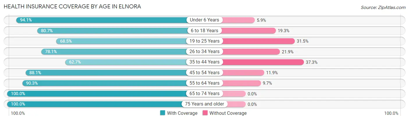 Health Insurance Coverage by Age in Elnora