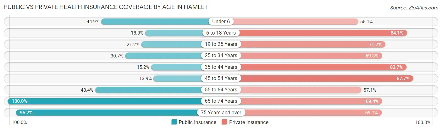 Public vs Private Health Insurance Coverage by Age in Hamlet