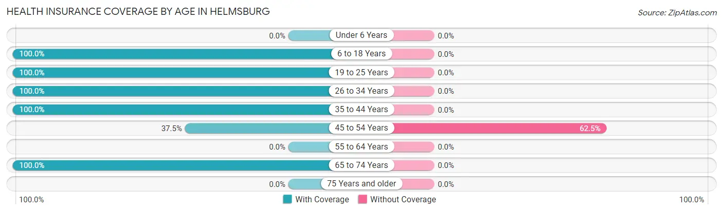 Health Insurance Coverage by Age in Helmsburg