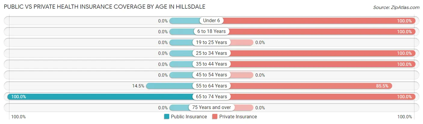 Public vs Private Health Insurance Coverage by Age in Hillsdale