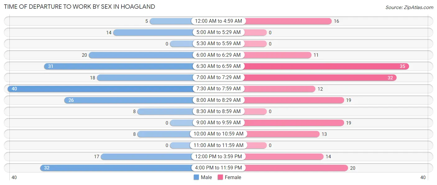 Time of Departure to Work by Sex in Hoagland