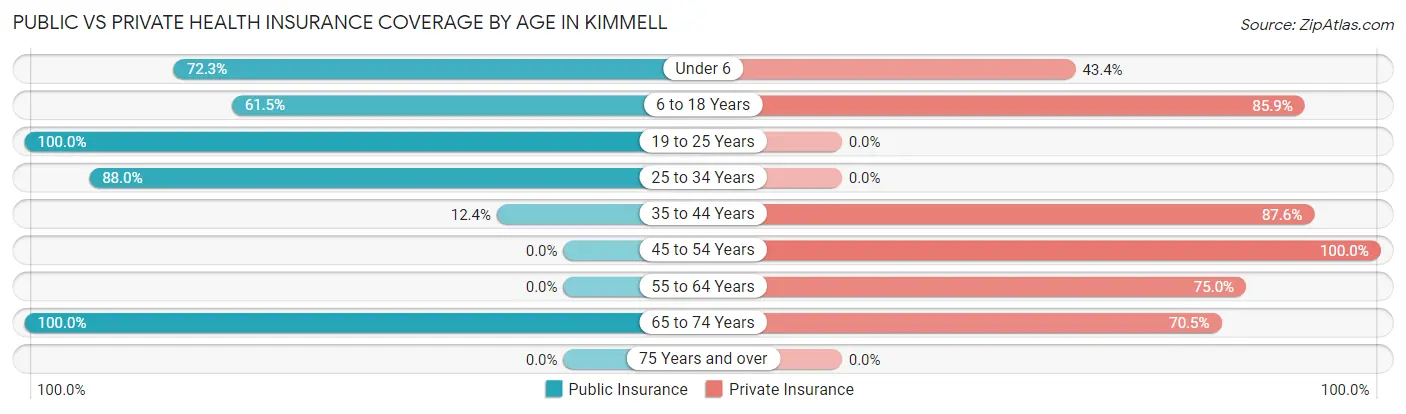 Public vs Private Health Insurance Coverage by Age in Kimmell