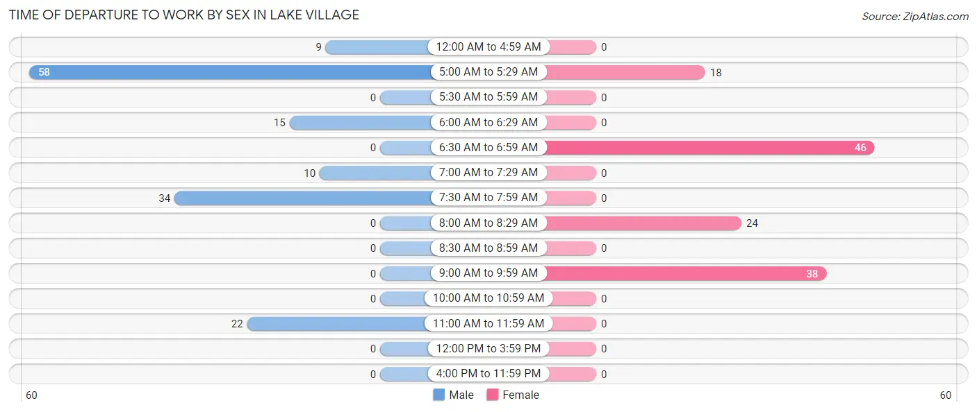 Time of Departure to Work by Sex in Lake Village