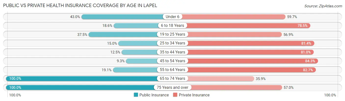 Public vs Private Health Insurance Coverage by Age in Lapel