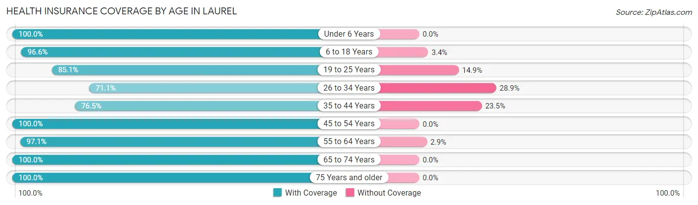 Health Insurance Coverage by Age in Laurel