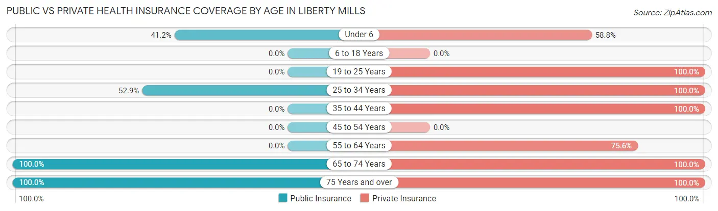 Public vs Private Health Insurance Coverage by Age in Liberty Mills