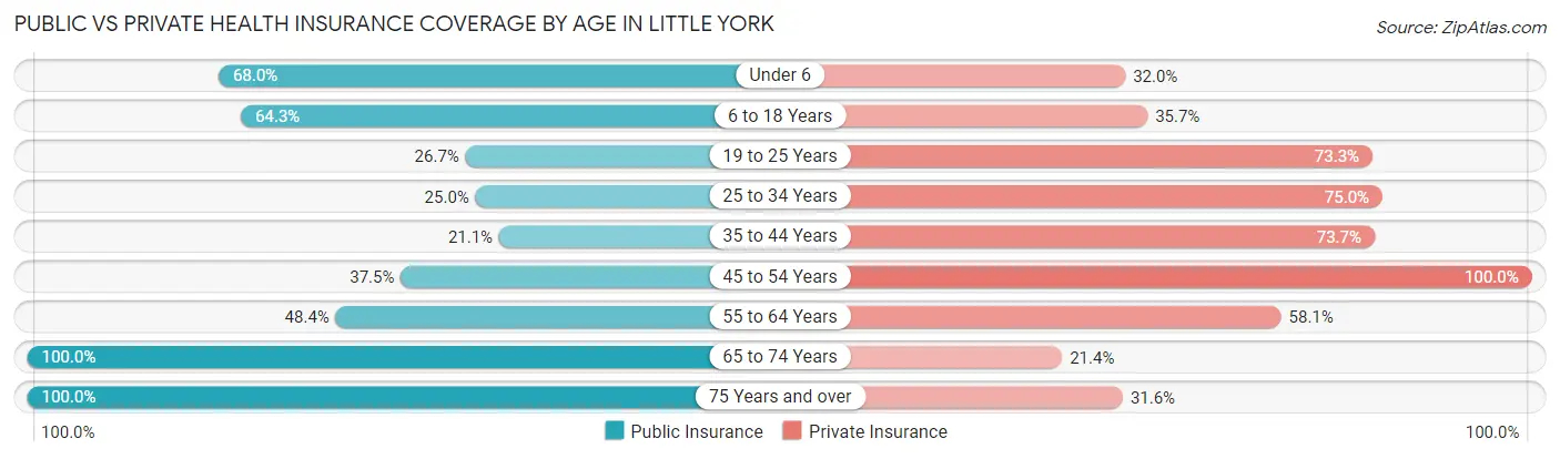 Public vs Private Health Insurance Coverage by Age in Little York