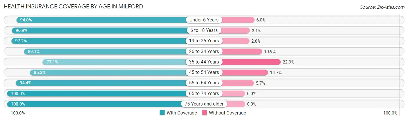 Health Insurance Coverage by Age in Milford
