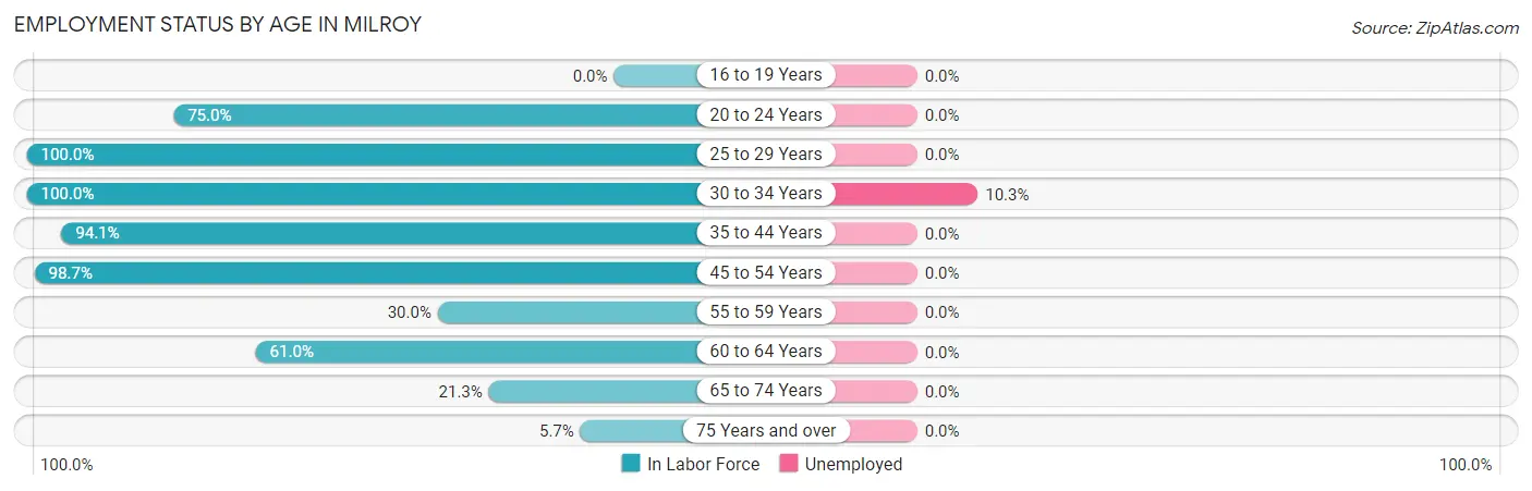 Employment Status by Age in Milroy
