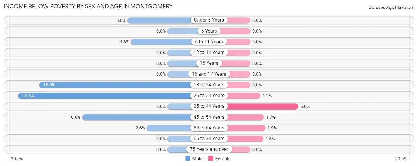 Income Below Poverty by Sex and Age in Montgomery